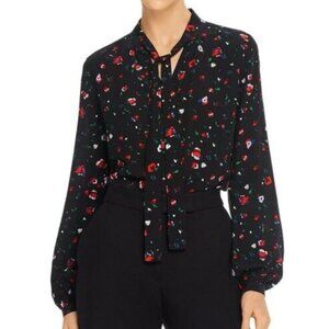 Derek Lam 10 Crosby Avadne Black Floral Popover Shirt Blouse Top Women's 2